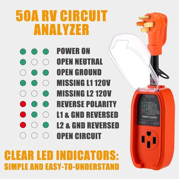 RV Surge Protector 50amp RV Circuit Analyzer 12000J + 14-50P to 10-50R Adapter - Picture 7 of 16